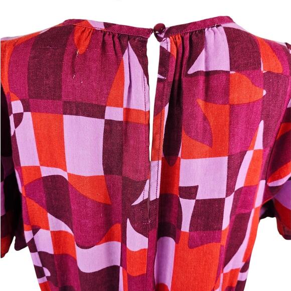 By Anthropologie The Somerset Linen Pink Orange Shorts Pockets Romper Women's L - Picture 4 of 6